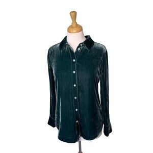 FAHERTY Vintage Silk Velvet Genevieve Shirt Emerald Green Size XS